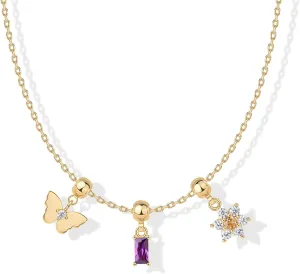 PAVOI Adjustable Whimsical Gold Charm Necklace for Women, 14K Gold Plated Cute Dainty Pendant Necklaces with Charms Set, Hypoallergenic Chain Trendy Cubic Zirconia Heart Religious Sports Pearl Pendant