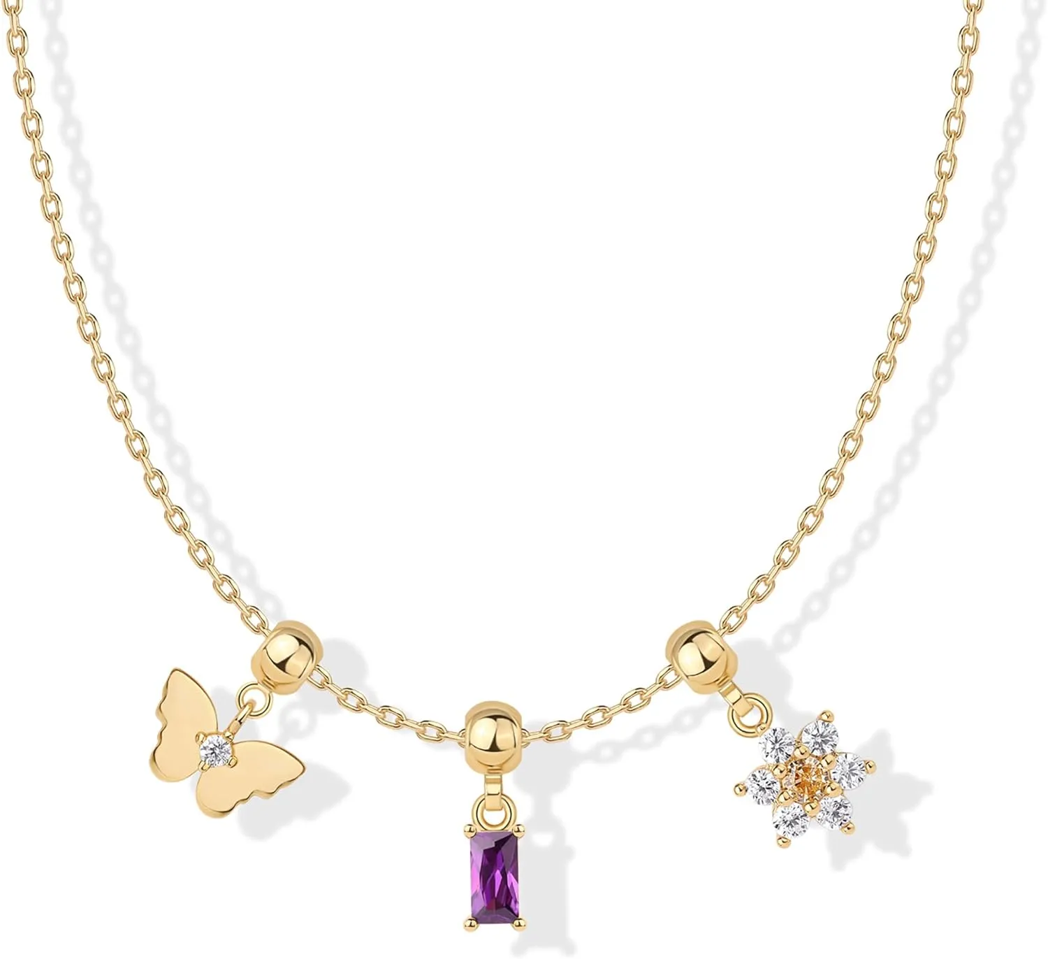 PAVOI Adjustable Whimsical Gold Charm Necklace for Women, 14K Gold Plated Cute Dainty Pendant Necklaces with Charms Set, Hypoallergenic Chain Trendy Cubic Zirconia Heart Religious Sports Pearl Pendant