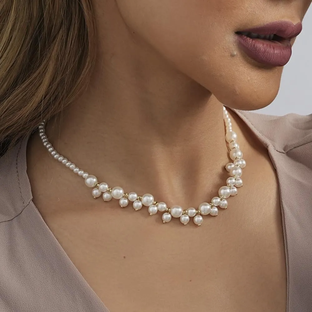Pearl Choker Necklaces for Women Gold Faux Pearl Necklaces for Women Dainty Pearl Chain Necklace Vintage Big Pearl Chocker Trendy Pearls Necklace Simple Pearl Jewelry