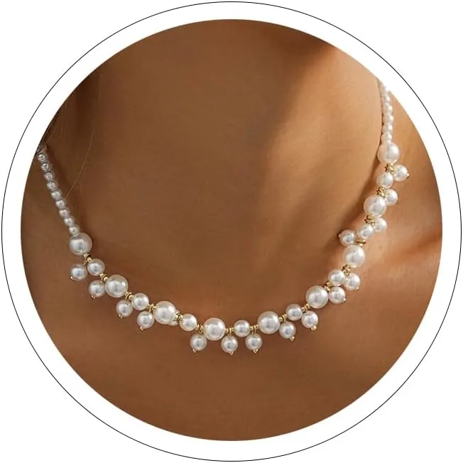 Pearl Choker Necklaces for Women Gold Faux Pearl Necklaces for Women Dainty Pearl Chain Necklace Vintage Big Pearl Chocker Trendy Pearls Necklace Simple Pearl Jewelry