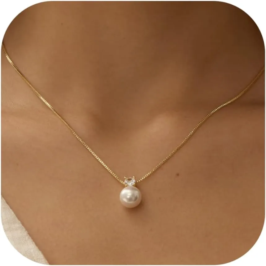 Pearl Necklaces for Women Dainty 14K Gold/Silver Plated Layered Pearl Necklace Simple Pearl Choker Necklaces Cute Single White Pearl Necklace Teen Gift Trendy Stuff Bridesmaid Gifts Wedding Jewelry