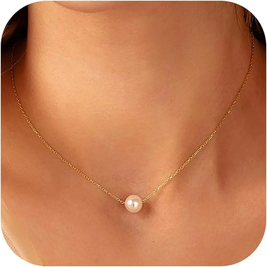 Pearl Necklaces for Women Trendy 14k Gold Plated Necklace for Women Non Tarnish Dainty Pearl Choker Necklaces for Women Cute Pearls Pendant Necklace for Wedding Bridesmaid Beach Jewelry