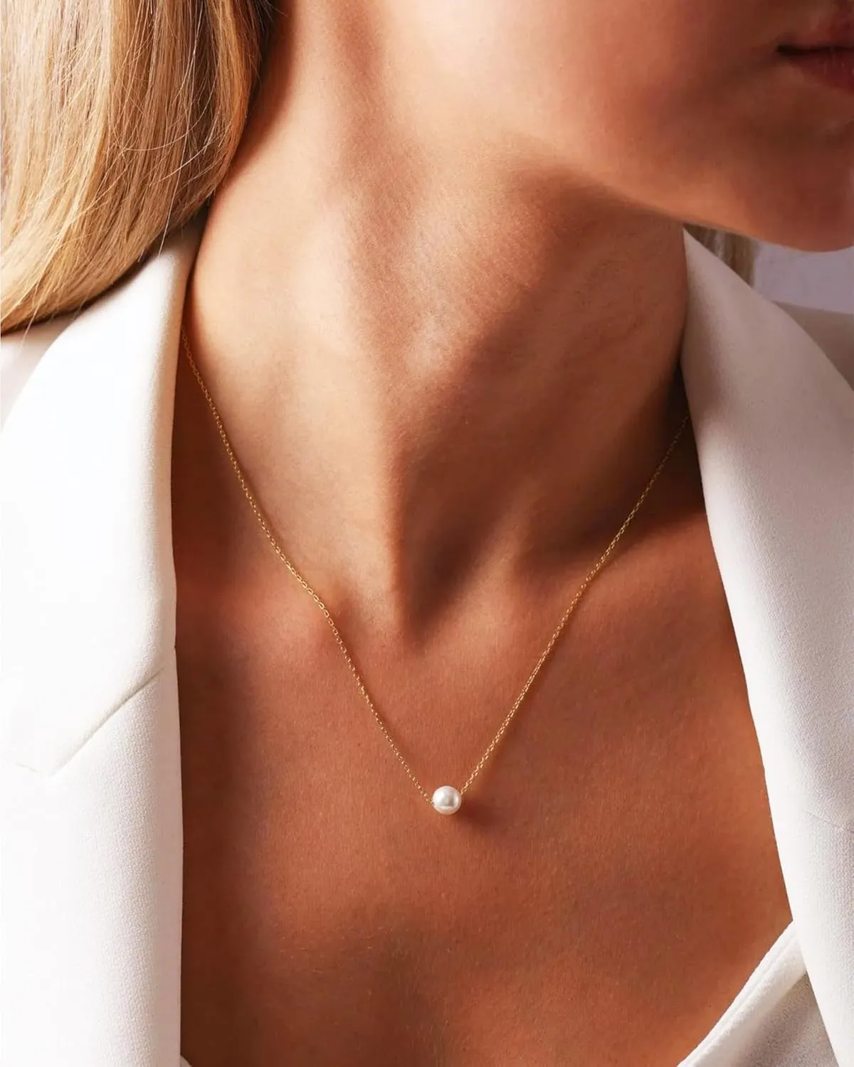 Pearl Necklaces for Women Trendy 14k Gold Plated Necklace for Women Non Tarnish Dainty Pearl Choker Necklaces for Women Cute Pearls Pendant Necklace for Wedding Bridesmaid Beach Jewelry