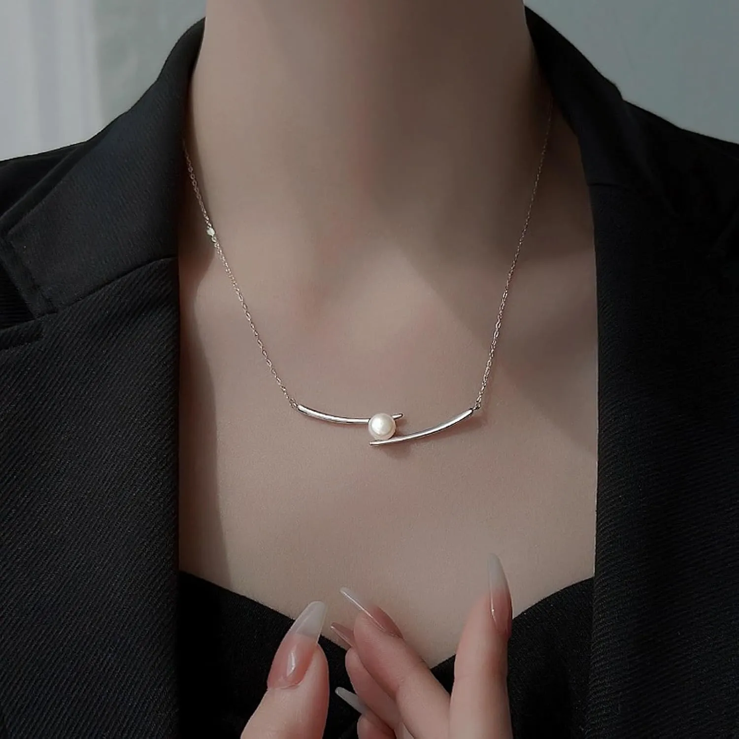 Pearl Pendant Necklace Long Lariat Necklace Gold Silver Y Necklaces for Women Trendy Dainty Y Shaped Long Necklace for Lady