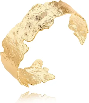 PEARLADA 18k Gold Cuff Bracelet for Women, Chunky Open Bangle Adjustable Bracelet, Trendy Statement Jewelry