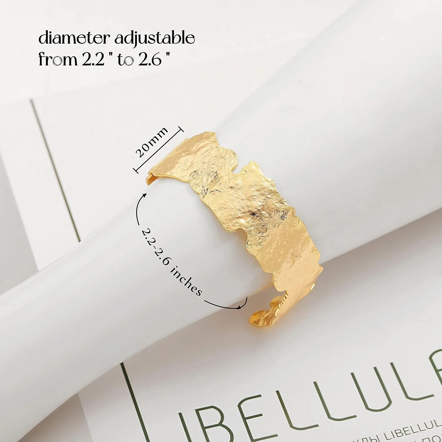 PEARLADA 18k Gold Cuff Bracelet for Women, Chunky Open Bangle Adjustable Bracelet, Trendy Statement Jewelry