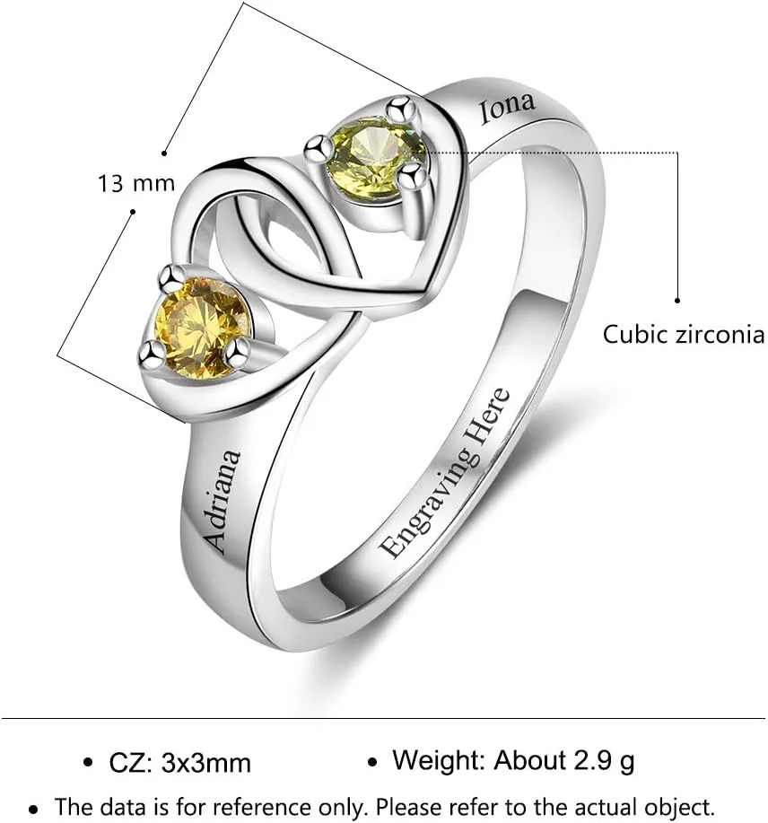 Personalized 2 Birthstones Rings for Women, Engagement Rings for Women,Customize Name for Her, Sterling Silver Jewelry for Mother, Mother Daughter Gift