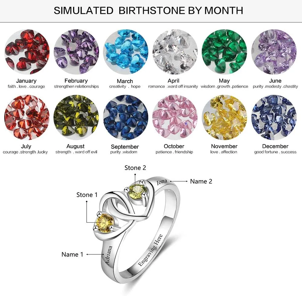 Personalized 2 Birthstones Rings for Women, Engagement Rings for Women,Customize Name for Her, Sterling Silver Jewelry for Mother, Mother Daughter Gift