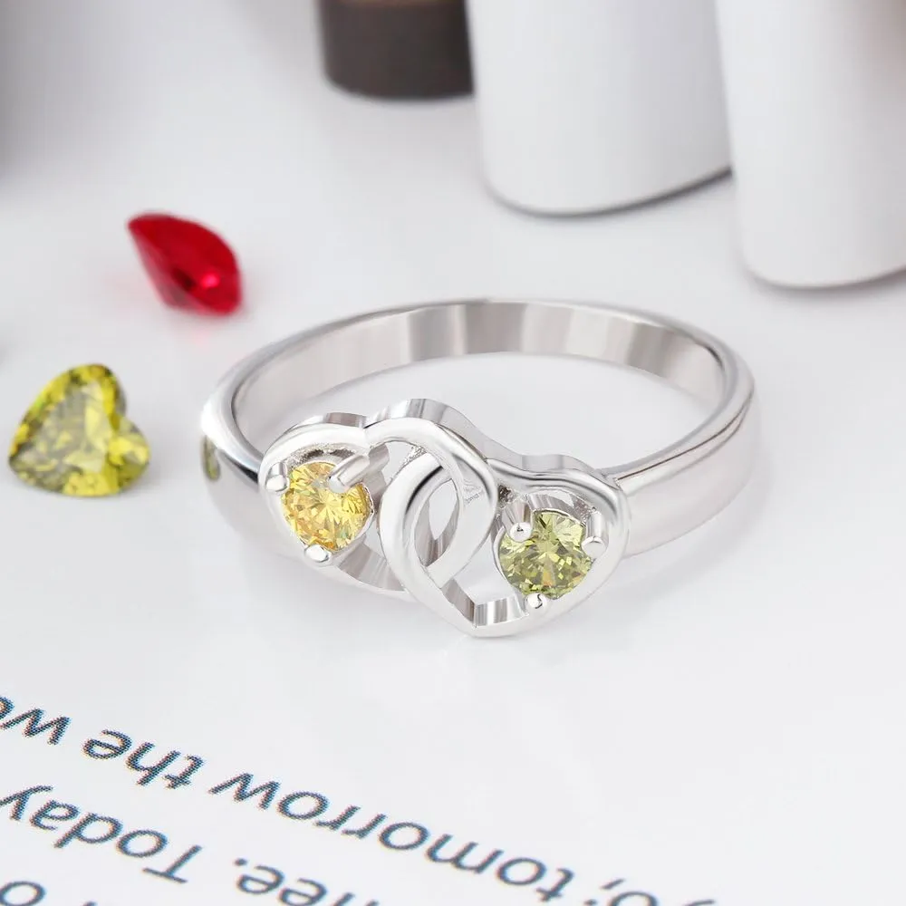 Personalized 2 Birthstones Rings for Women, Engagement Rings for Women,Customize Name for Her, Sterling Silver Jewelry for Mother, Mother Daughter Gift