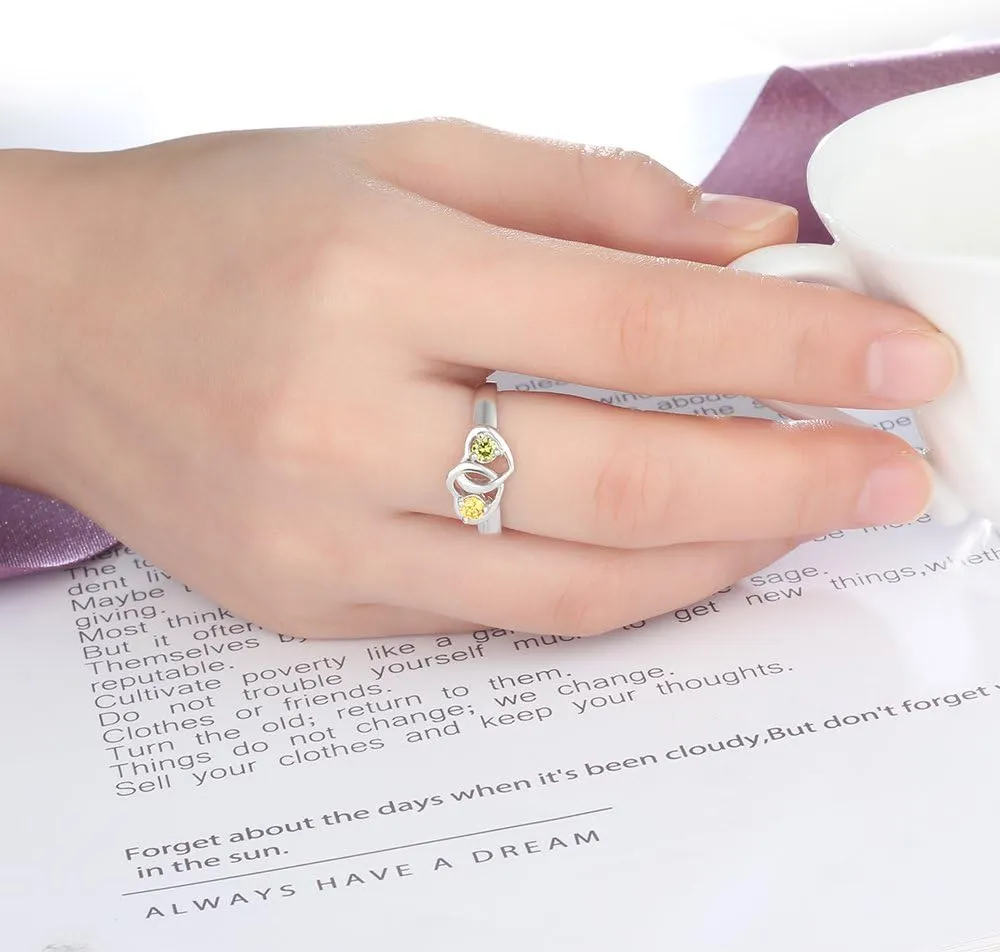 Personalized 2 Birthstones Rings for Women, Engagement Rings for Women,Customize Name for Her, Sterling Silver Jewelry for Mother, Mother Daughter Gift