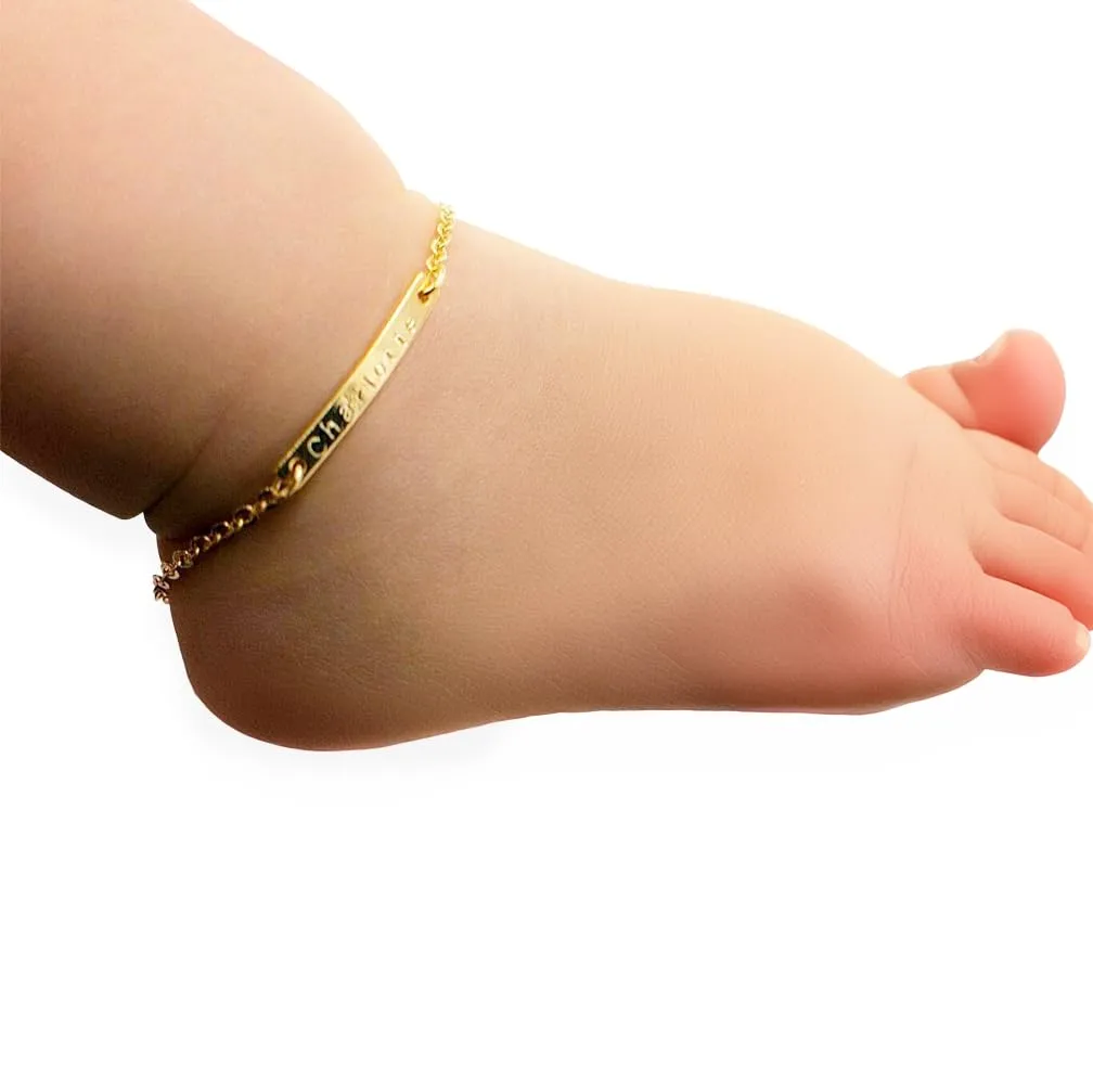 Personalized Baby Name Bar Anklet - Custom ID Name Bar Anklet - Meaningful and Stylish Infant Gift