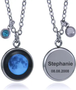 Personalized Birth Moon Necklace for Women - Custom Engraved Name & Speical Date Jewelry for Her - Birthday, Anniversary, Meaningful Keepsake Pendant Gift