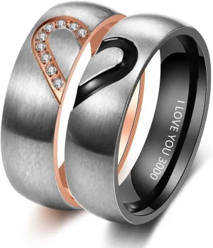 Personalized Couple Ring Bands for Women Men Couple Wedding Rings Set for Him and Her Stainless Steel Engagement Promise Mens Womens Rings (Couple Ring Set-Black)