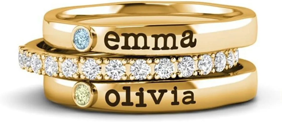 Personalized Custom Mother's Day Stackable Ring with Birthstone Gift for Women, Custom Dainty Multiple Name Mom Ring Gift for Mama Grandmother.