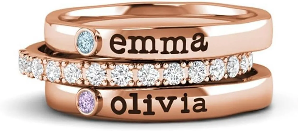 Personalized Custom Mother's Day Stackable Ring with Birthstone Gift for Women, Custom Dainty Multiple Name Mom Ring Gift for Mama Grandmother.