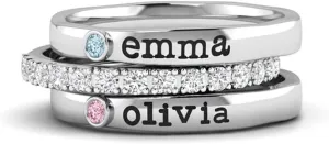 Personalized Custom Mother's Day Stackable Ring with Birthstone Gift for Women, Custom Dainty Multiple Name Mom Ring Gift for Mama Grandmother.