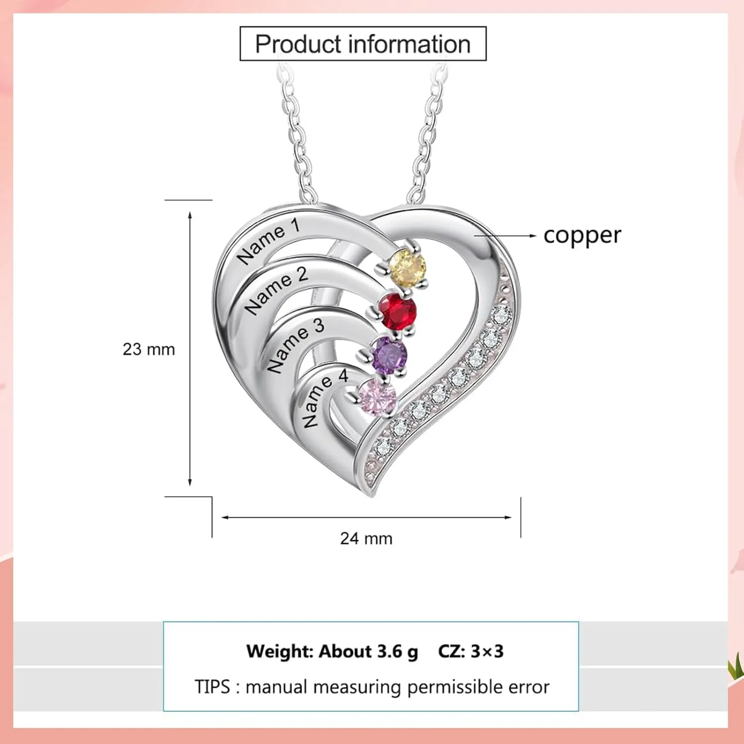 Personalized Heart Name Necklaces for Women with Family Birthstone Custom 2-6 Names Engraved Mother Necklace Christmas Birthday Gifts for Mom Grandma Wife