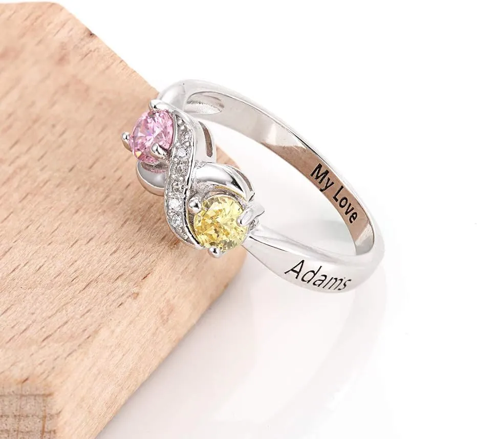 Personalized Infinity Mothers Ring with 2 Round Simulated Birthstones Engagement Promise Rings for Women