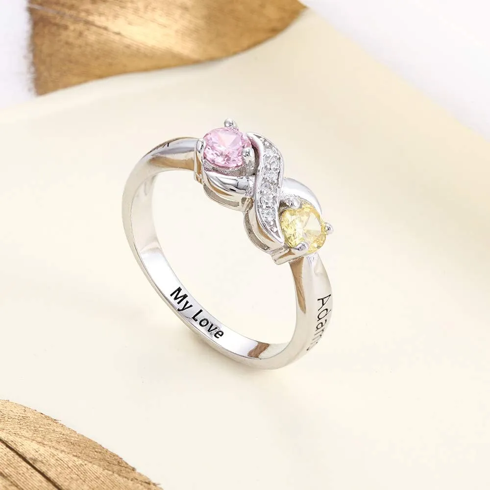 Personalized Infinity Mothers Ring with 2 Round Simulated Birthstones Engagement Promise Rings for Women