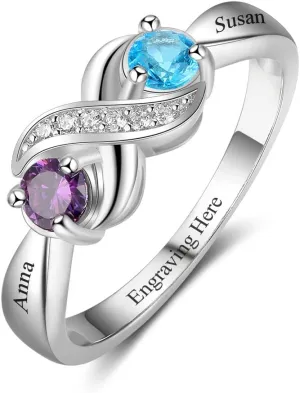Personalized Infinity Mothers Ring with 2 Round Simulated Birthstones Engagement Promise Rings for Women