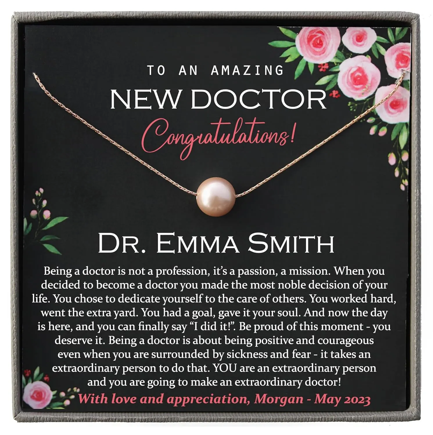 Personalized New Doctor Graduation Gift for Women, Pearl Necklace with Meaningful Message, 14K Gold Filled or 925 Sterling Silver