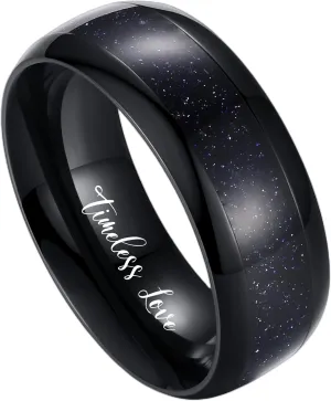 Personalized Promise Rings for Women/Men, Custom Promise Rings for Her, Promise Rings for Couples, Matching Couple Rings for Him and Her, Blue Sandstone Filled Wedding Engagement Ring 8mm/6mm Bands