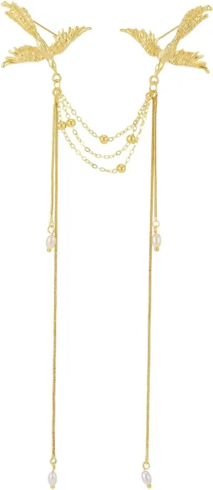 Phoenix Brooch Pins Delicate Pearl Long Fringe Pearl Bird Lapel Pins for Women Men Clothes Accesories