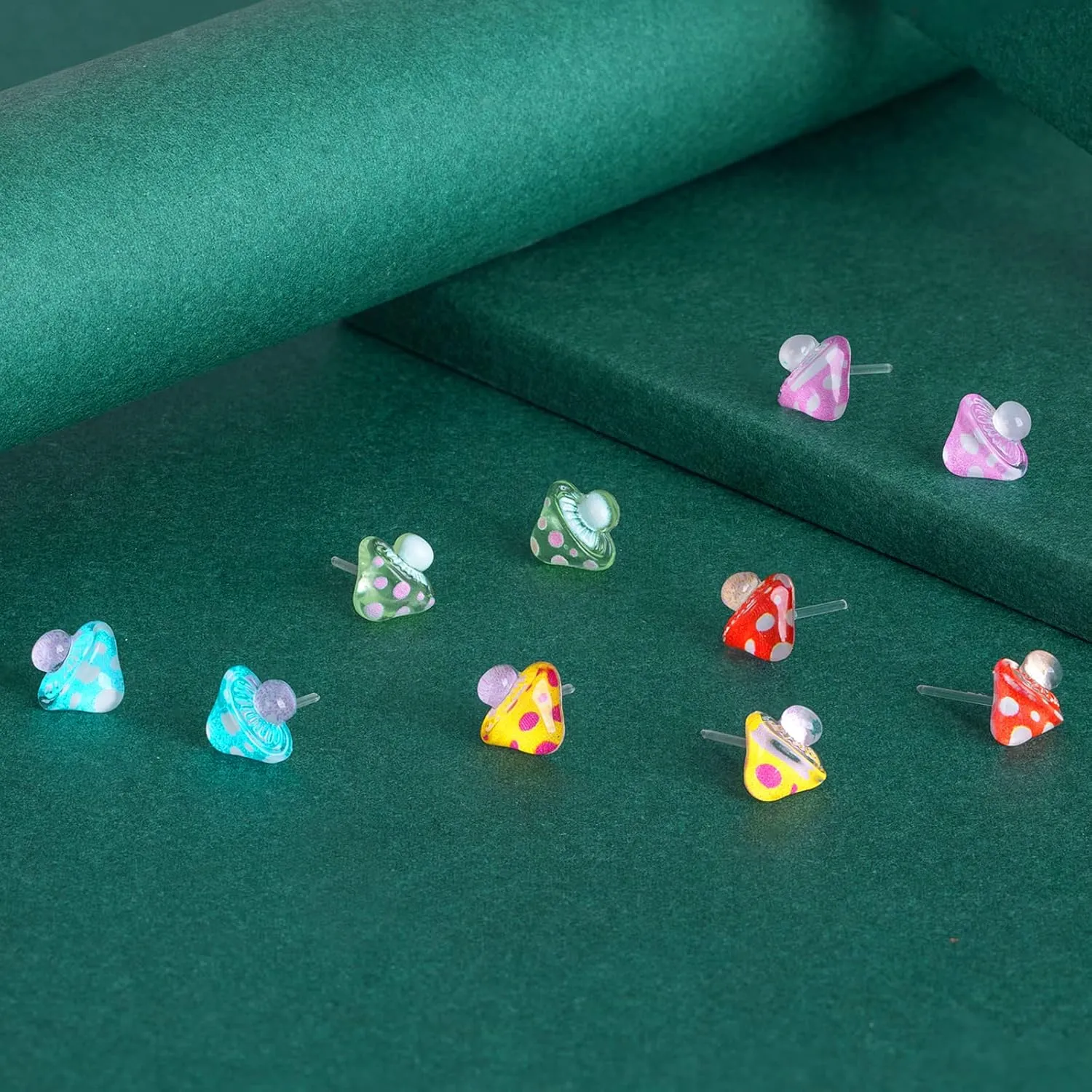 Plastic Earrings, KMEOSCH Mushroom Plastic Earrings - 2 Pairs of Hypoallergenic Studs for Sensitive Ears (Add a playful and fun touch to any outfit)