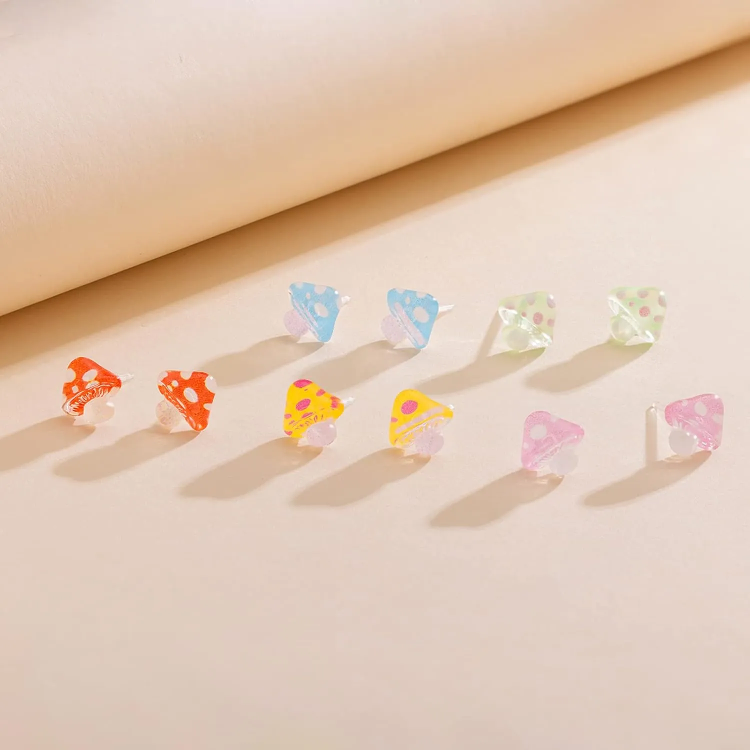 Plastic Earrings, KMEOSCH Mushroom Plastic Earrings - 2 Pairs of Hypoallergenic Studs for Sensitive Ears (Add a playful and fun touch to any outfit)