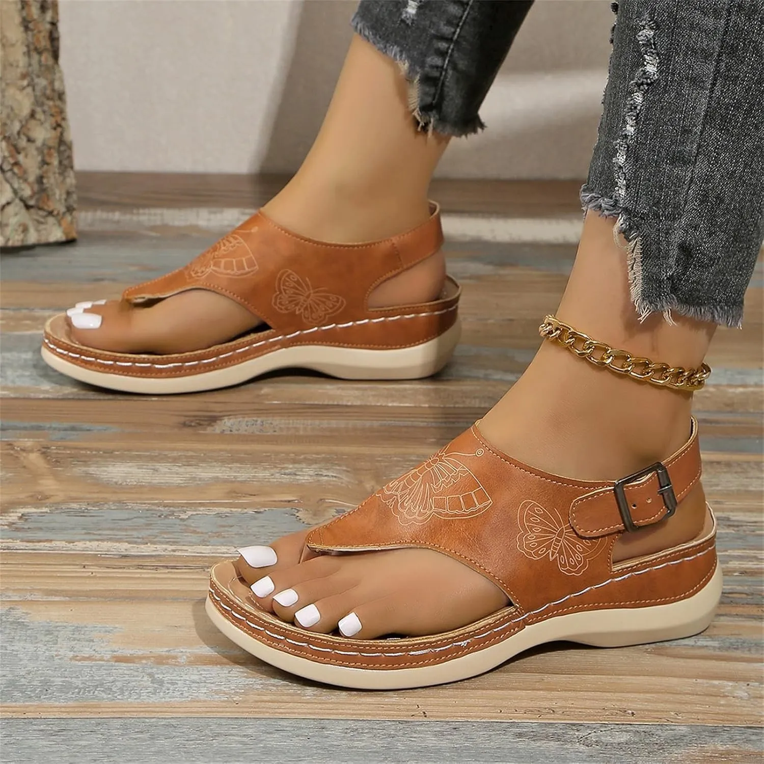Platform Sandals Women Comfortable Orthopedic Sandals with Arch Support Breathable Walking Slippers Dressy Lightweight Open Toe Sandal Casual Non-Slip Summer Beach Dress Shoes