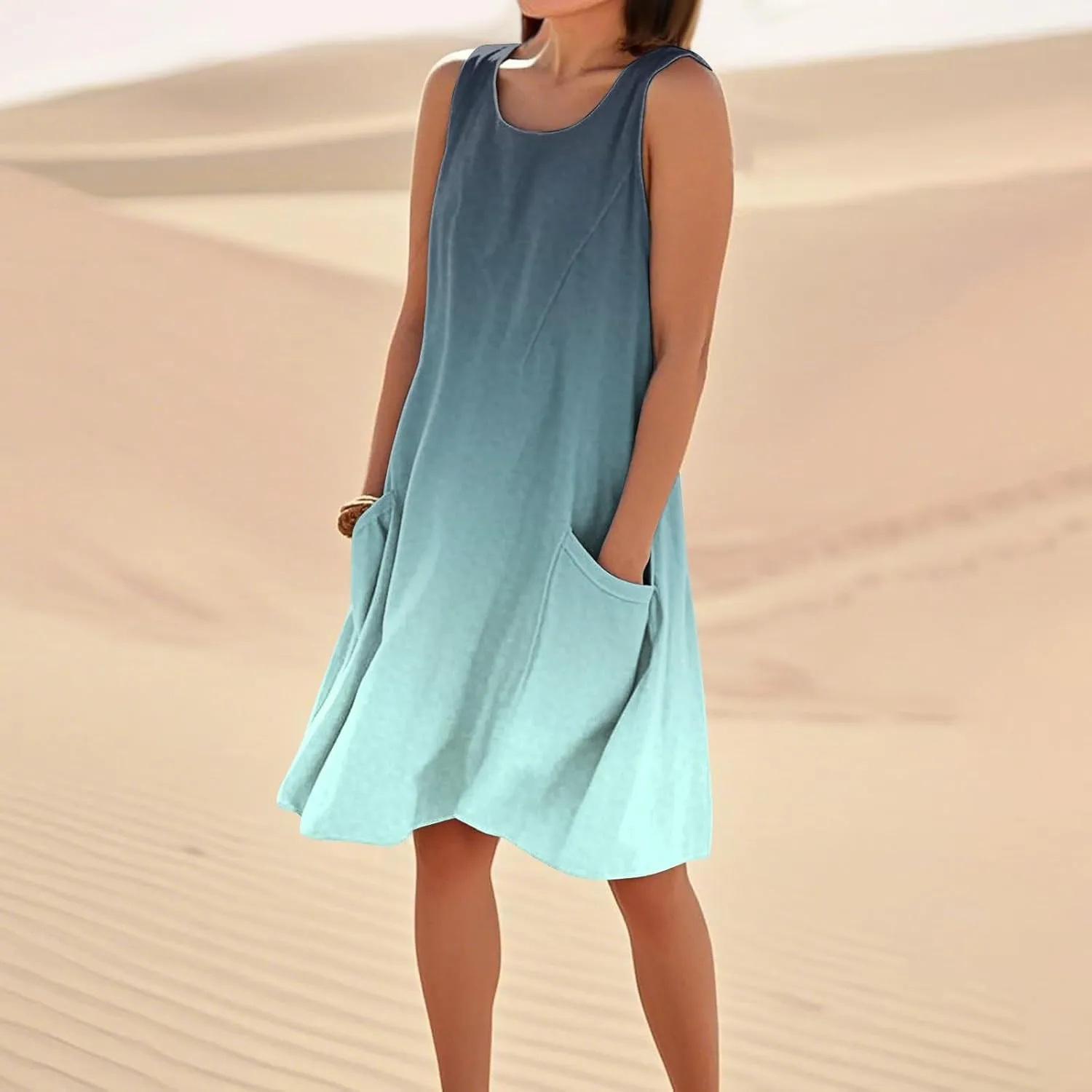 Plus Size Cotton Linen Midi Summer Dresses for Curvy Women 2025 Sleeveless Vacation Beach Sundresses with Pockets