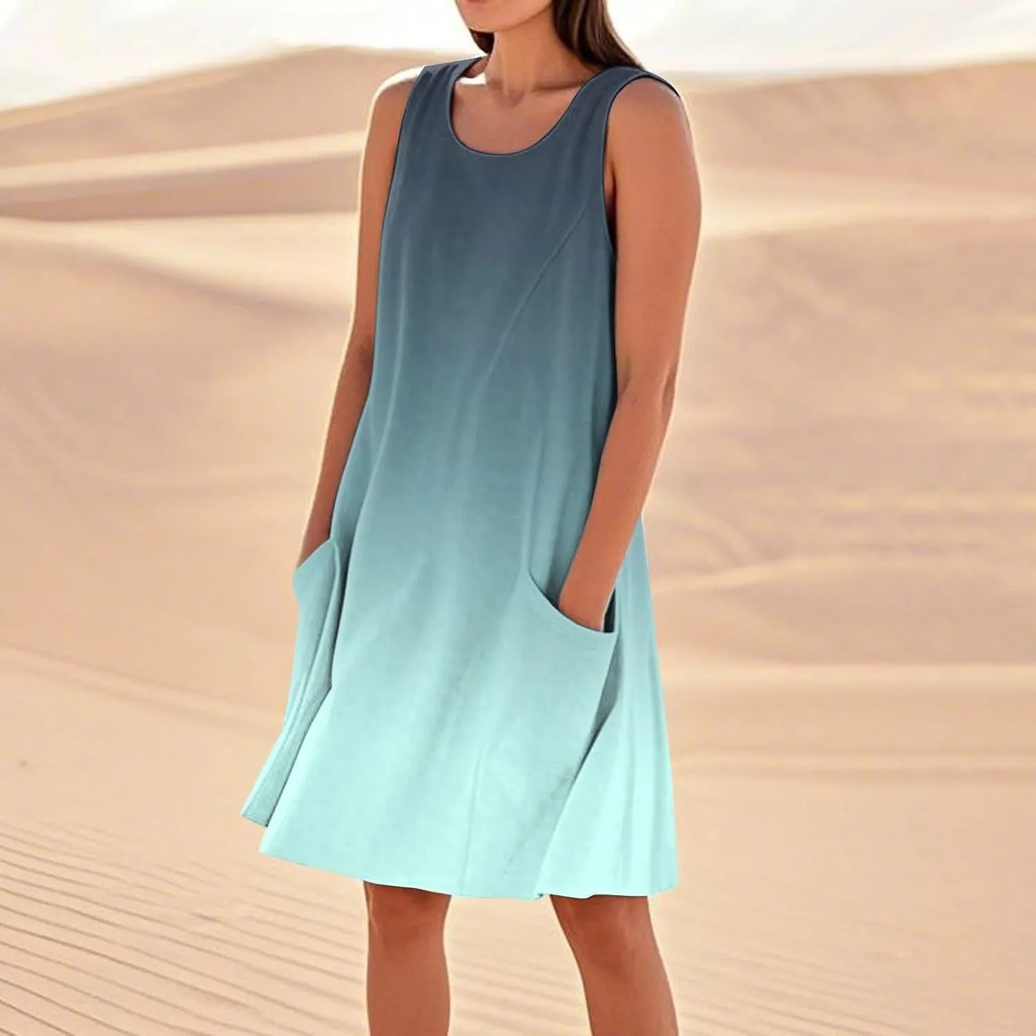 Plus Size Cotton Linen Midi Summer Dresses for Curvy Women 2025 Sleeveless Vacation Beach Sundresses with Pockets