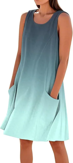 Plus Size Cotton Linen Midi Summer Dresses for Curvy Women 2025 Sleeveless Vacation Beach Sundresses with Pockets