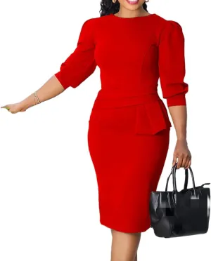 Plus Size Women's Church Dresses Vintage Bodycon Elegant 3/4 Sleeve Pencil Dress Wear to Work 2024