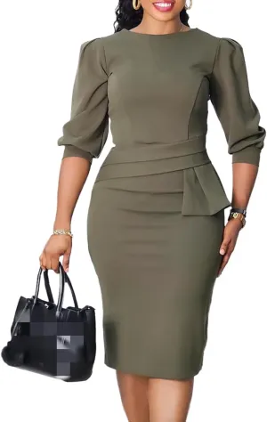 Plus Size Women's Church Dresses Vintage Bodycon Elegant 3/4 Sleeve Pencil Dress Wear to Work 2024