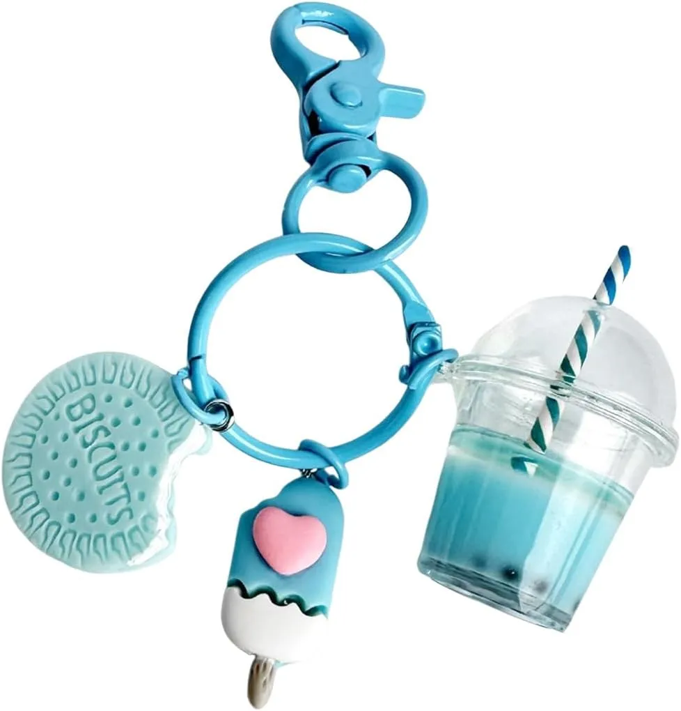 POYAMUSE Kawaii Macaron Color Mini Ice Cream and Boba Keychain Charm, Cute and Whimsical Pendant, Colorful Keychain for Women