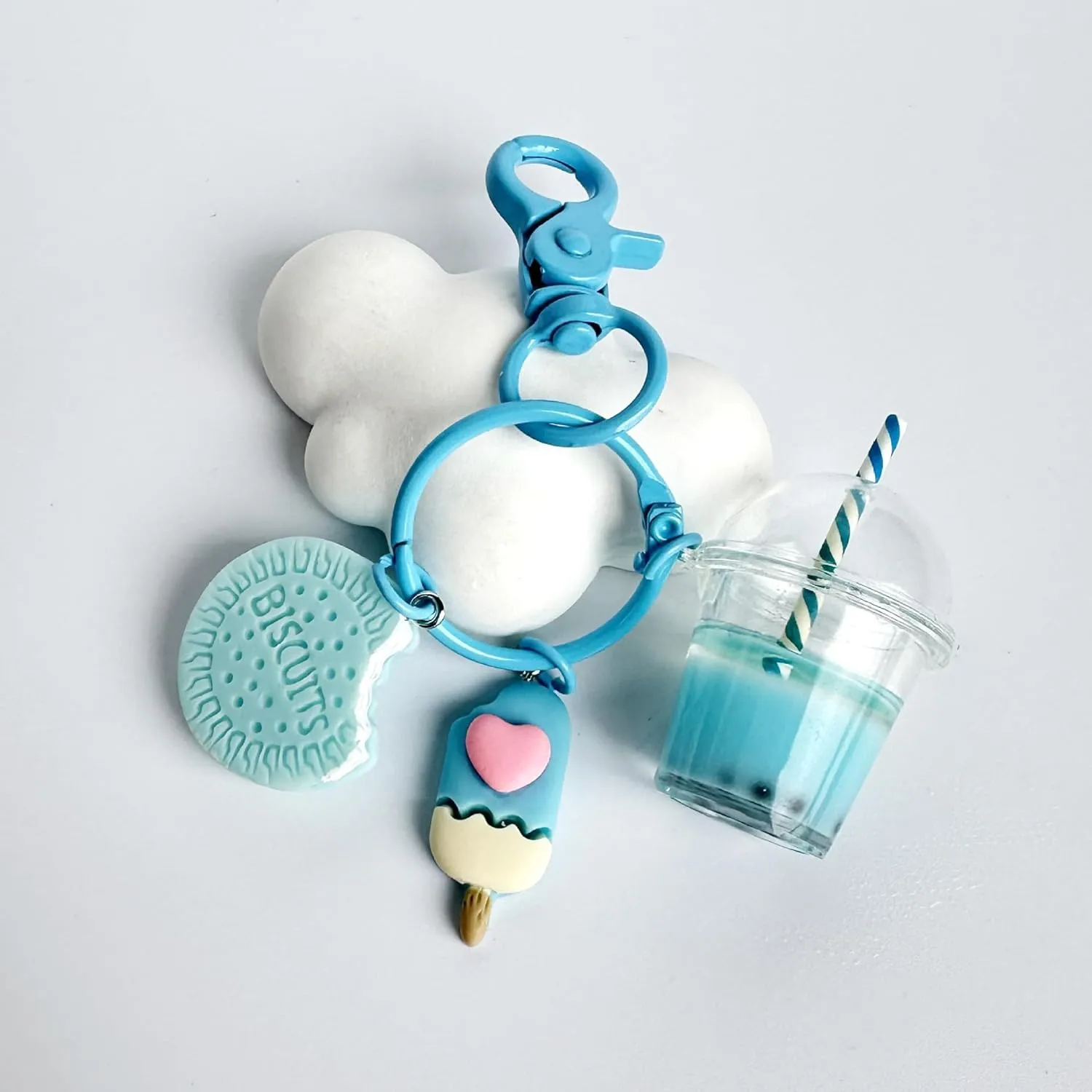 POYAMUSE Kawaii Macaron Color Mini Ice Cream and Boba Keychain Charm, Cute and Whimsical Pendant, Colorful Keychain for Women