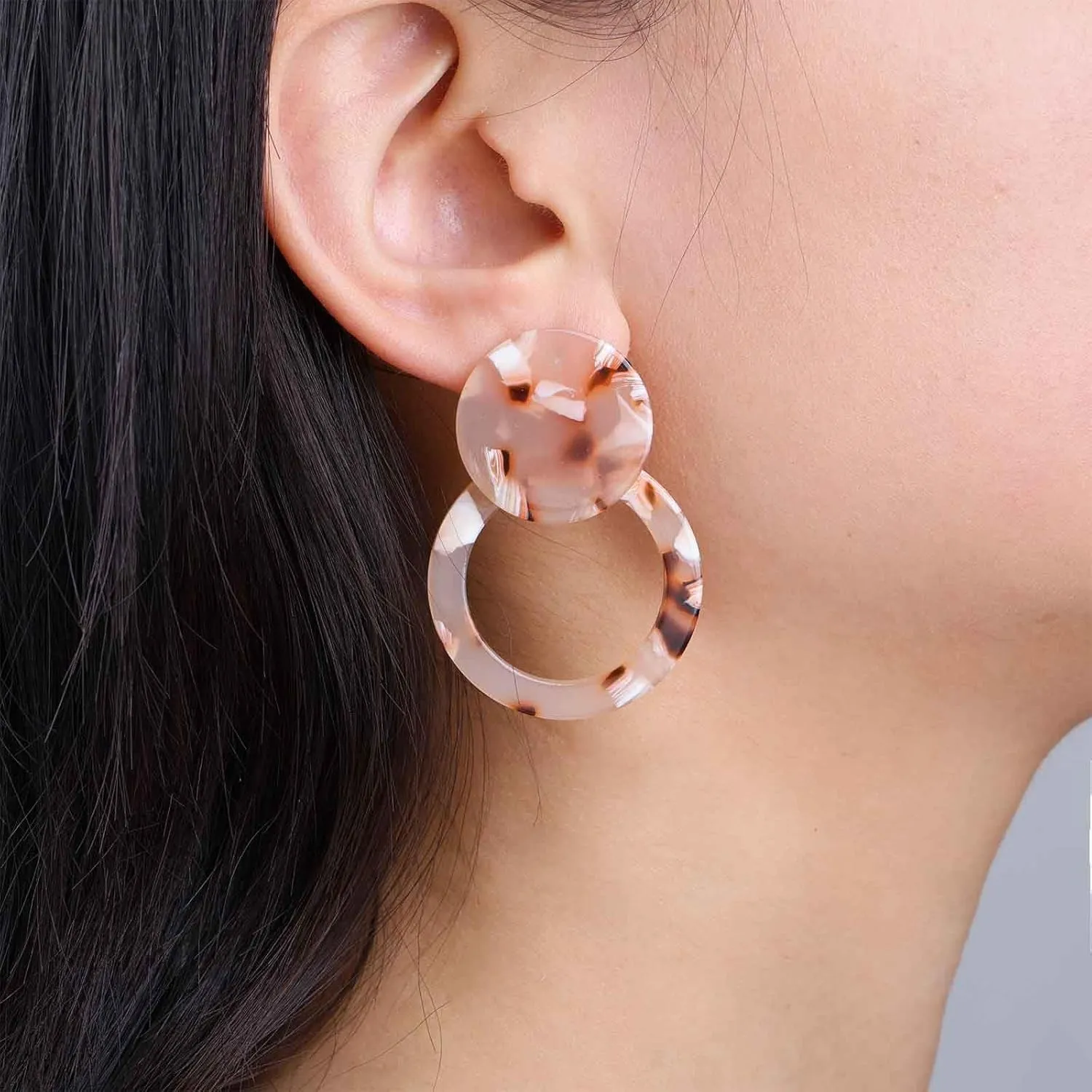 Punk Acrylic Tortoise Circle Dangle Earrings - Brown Tortoise Shell Hoop Drop & Disc Earrings for Women