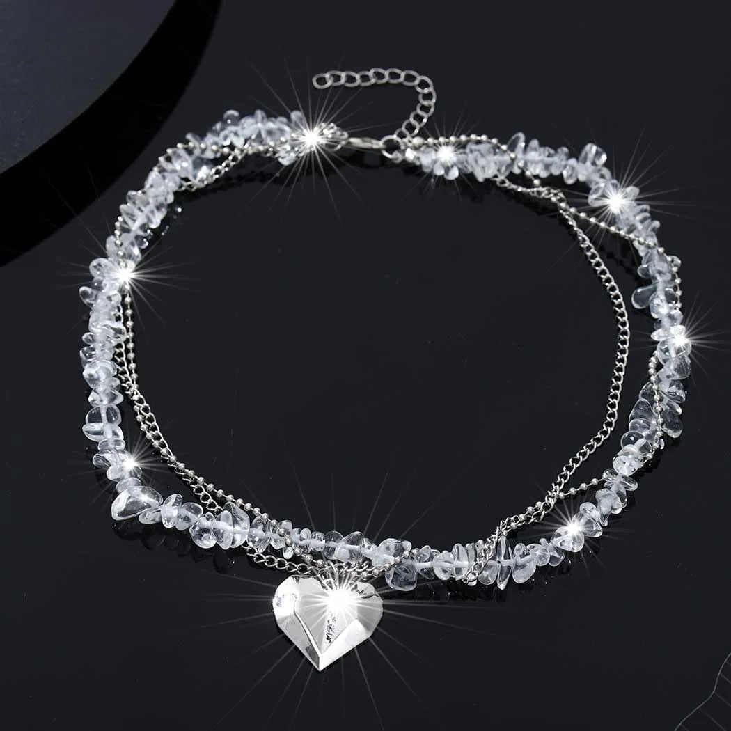Punk Choker Necklace for Women Silver Star Chain Choker Heart Y2K Grunge Necklaces Goth Rivet Layered Choker Rhinestone Jewelry Gifts