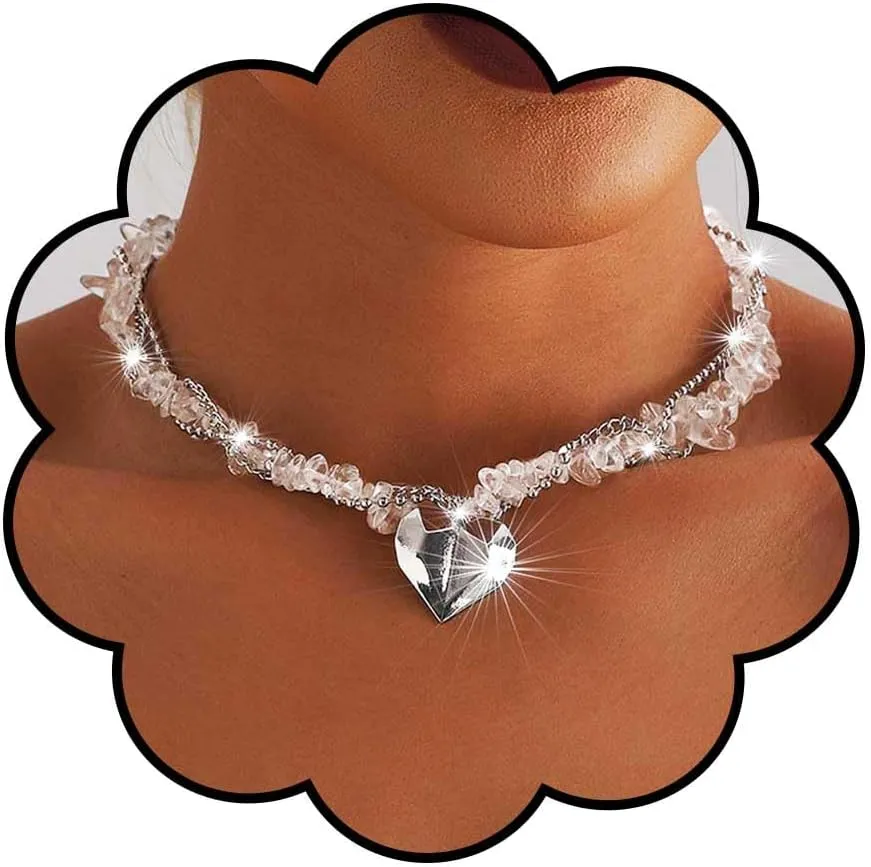 Punk Choker Necklace for Women Silver Star Chain Choker Heart Y2K Grunge Necklaces Goth Rivet Layered Choker Rhinestone Jewelry Gifts