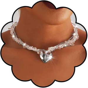 Punk Choker Necklace for Women Silver Star Chain Choker Heart Y2K Grunge Necklaces Goth Rivet Layered Choker Rhinestone Jewelry Gifts
