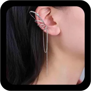Punk Fairy Elf Ear Cuff Earrings Silver Elf Cuff Wrap Earrings Emerald Elf Earrings Faery Elf Ear Crawler Earrings No Piercing Earrings Jewelry for Women