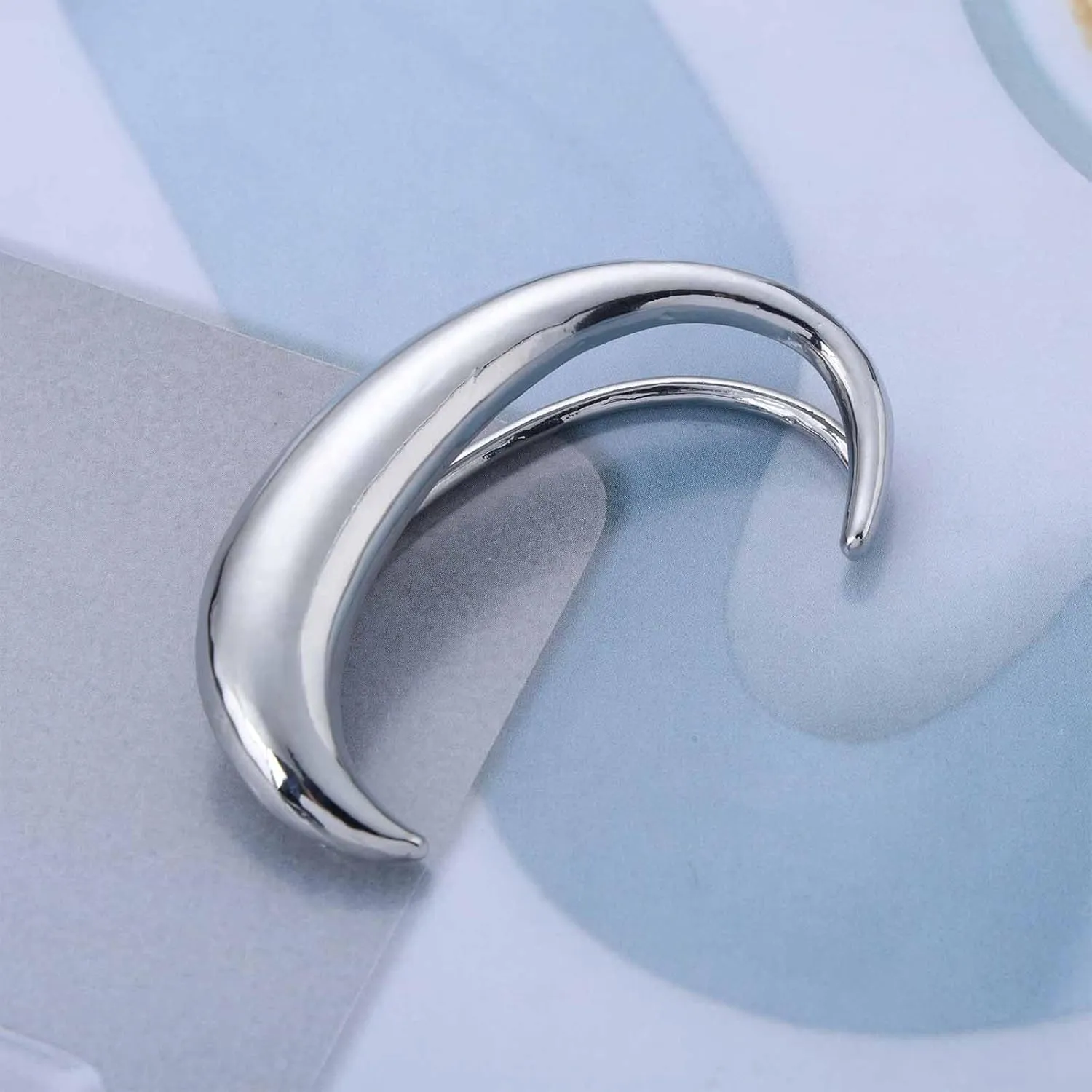 Punk Moon Ear Cuff Earrings Moon Ear Climber Cuff Earrings Gold Celestial Moon Earrings Crescent Ear Wrap Earrings Non Piercing Climber Crawler Earrings Exaggerated Metal EarringsGold Left)