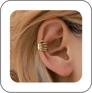 Punk Skull Hand Ear Cuff Earrings Gold Skeleton Hand Cuff Wrap Earrings Devil's Talons Cartilage Cuff Earrings Halloween Skull Hand Earrings Finger Hand Crawler Cuff Earrings No Piercing