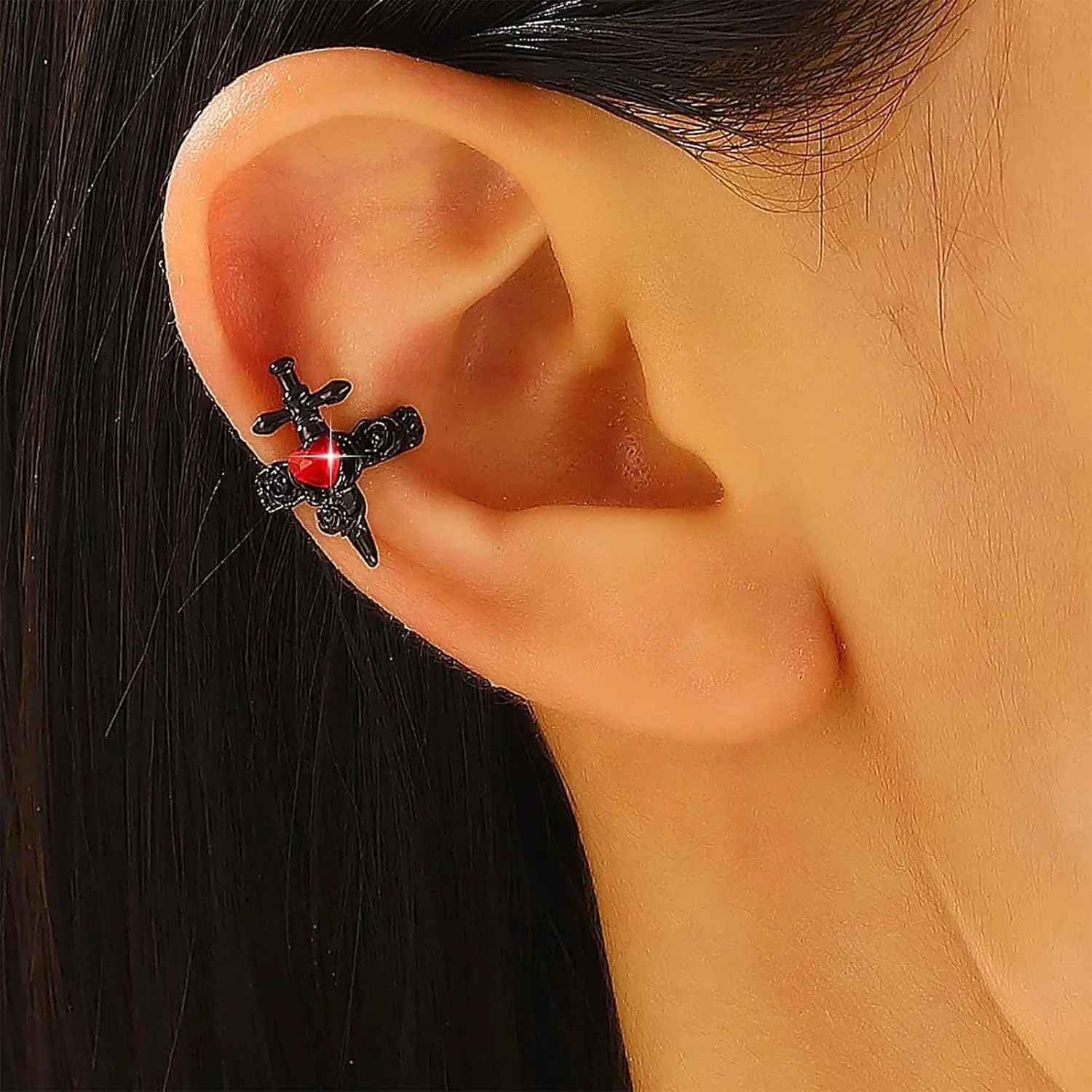 Punk Sword Ear Cuff Earrings Ruby Sword Earrings Silver Cross Cuff Wrap Earrings Cz Dagger Earrings Dagger Cartilage Cuff Earrings Sword Crawler Cuff Earrings Jewelry for Women