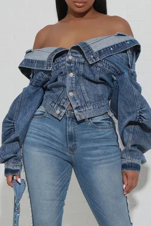 Purpdrank - Light Blue Street Solid Patchwork Pocket Buckle Buttons Turndown Collar Long Sleeve Regular Denim Jacket