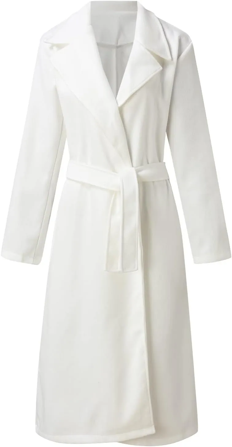 QWENTMTNTY Women's Wool Trench Coats Long Classic Winter Lapel Collar Belted Pea Coats Fashion Loose Wool Peacoat Jackets