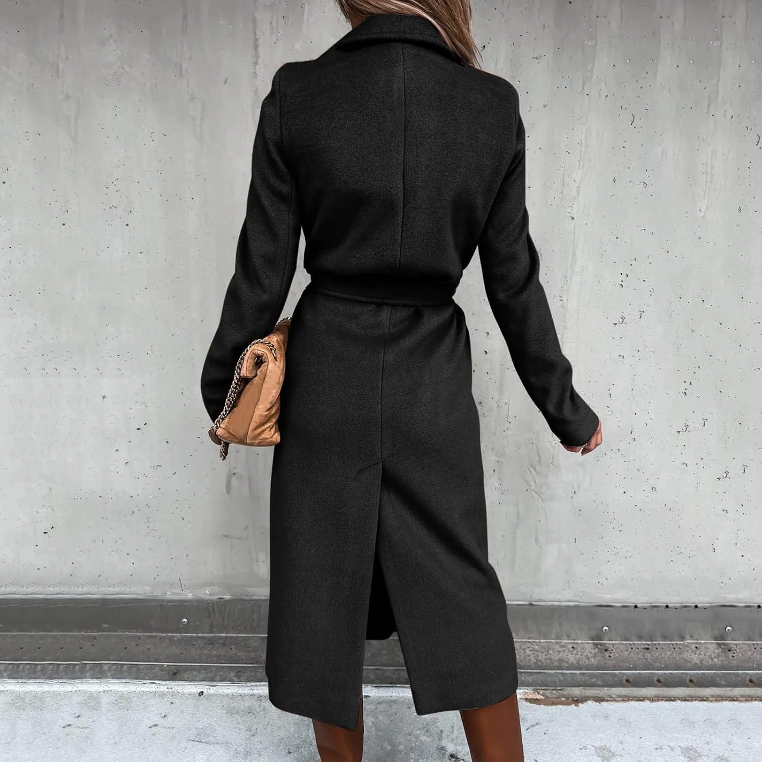 QWENTMTNTY Women's Wool Trench Coats Long Classic Winter Lapel Collar Belted Pea Coats Fashion Loose Wool Peacoat Jackets