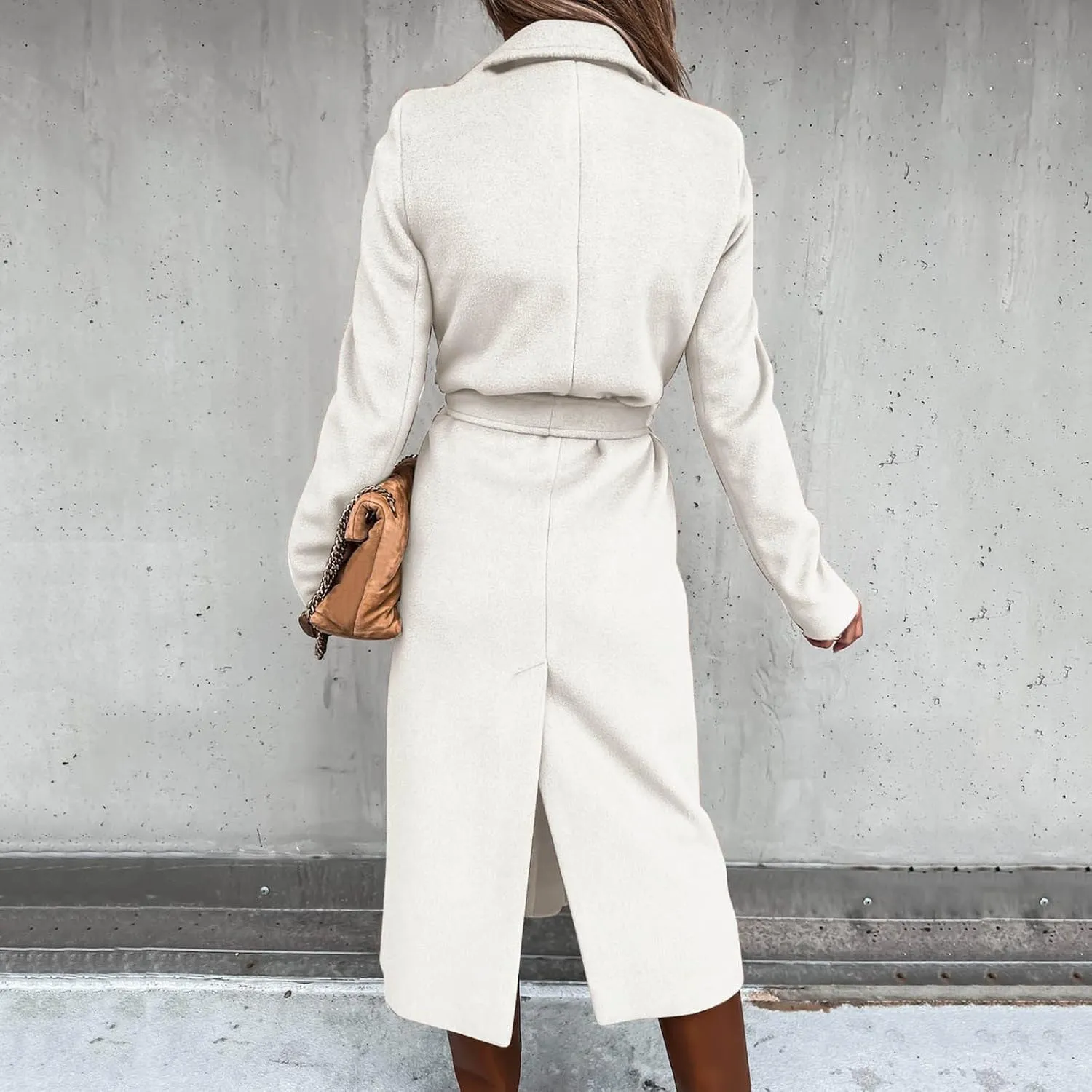 QWENTMTNTY Women's Wool Trench Coats Long Classic Winter Lapel Collar Belted Pea Coats Fashion Loose Wool Peacoat Jackets