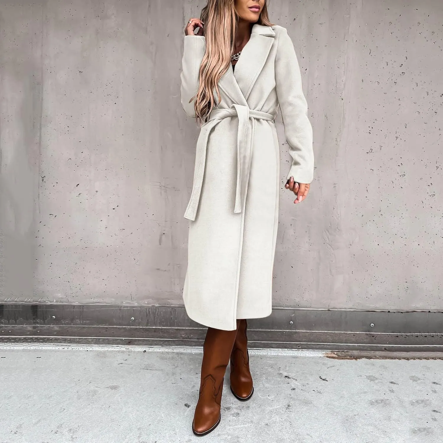 QWENTMTNTY Women's Wool Trench Coats Long Classic Winter Lapel Collar Belted Pea Coats Fashion Loose Wool Peacoat Jackets